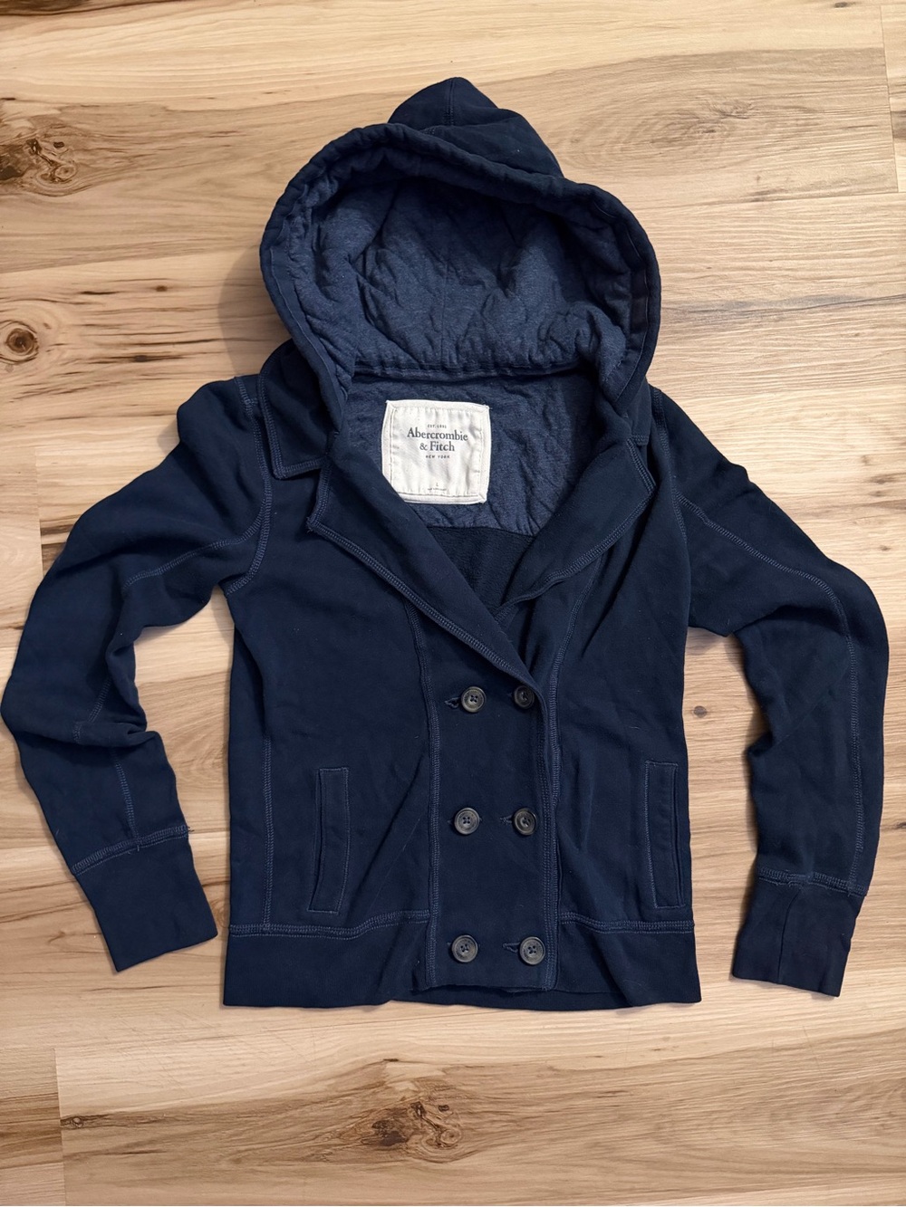 Vintage Abercrombie & Fitch Navy Knit Blazer Sweatshirt Hoodie Jacket Size L